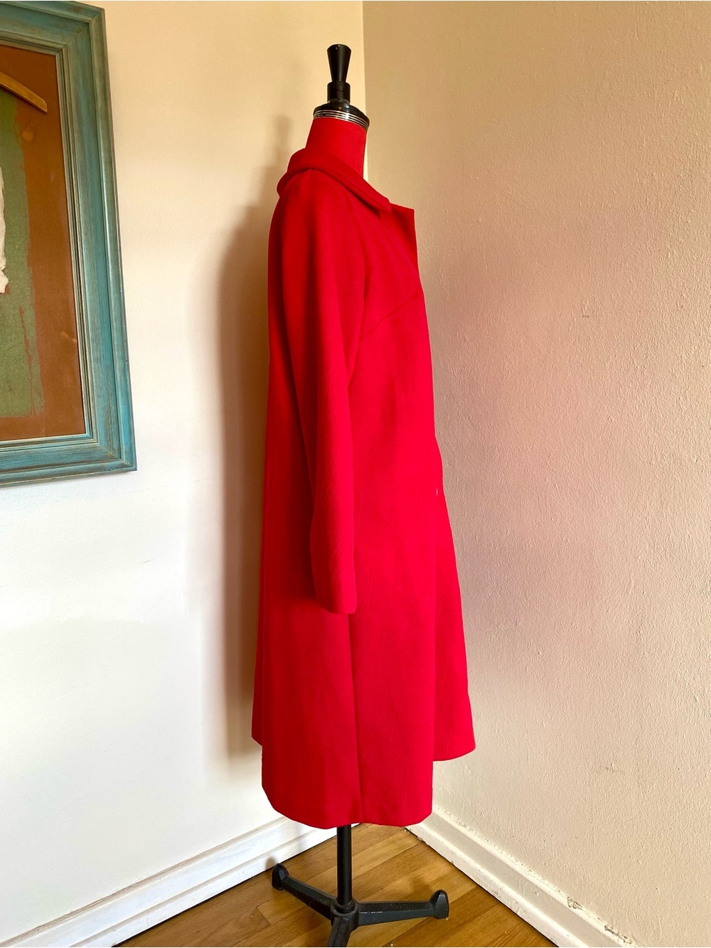 Vintage 60s Textured Red/Pink Overcoat - Picture 2 of 7